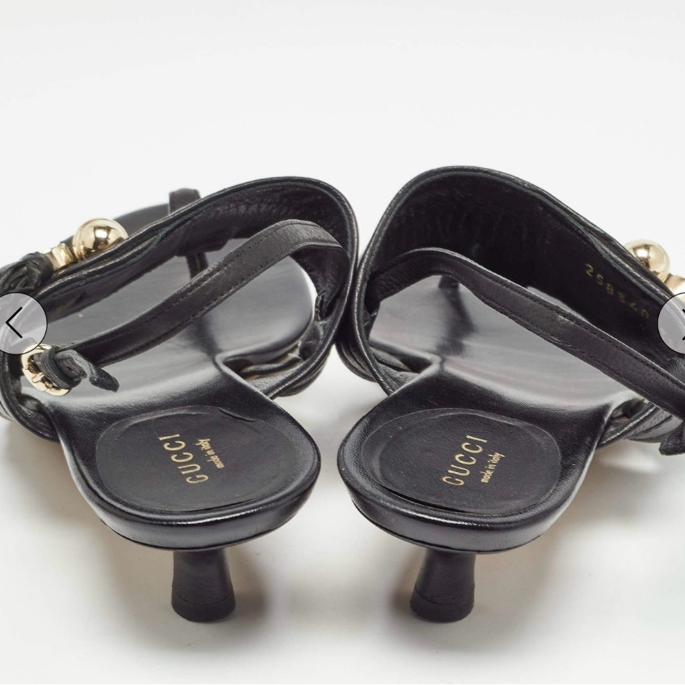Gucci Black Leather Slingback Thong Sandals with Gold Tassel Hardware - Picture 2 of 3